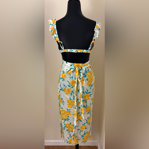 J. Crew Factory White Bold Saffron Matching Swim Set Top, Bottom, Sarong L & XL - Picture 2 of 11